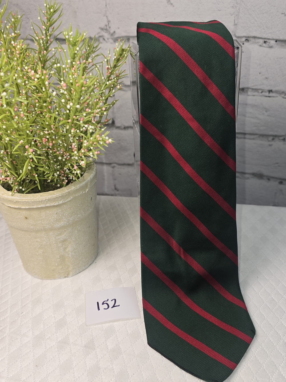Brooks brothers tie dark green red diagonal stripes imported silk men’s business